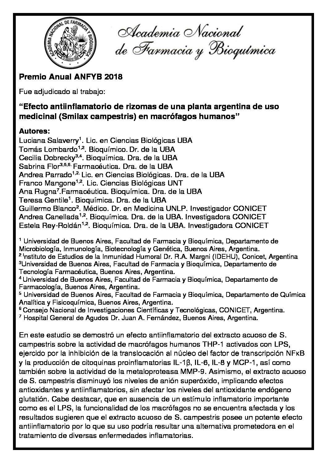 ANFyB – Premio Anual ANFYB 2018 II