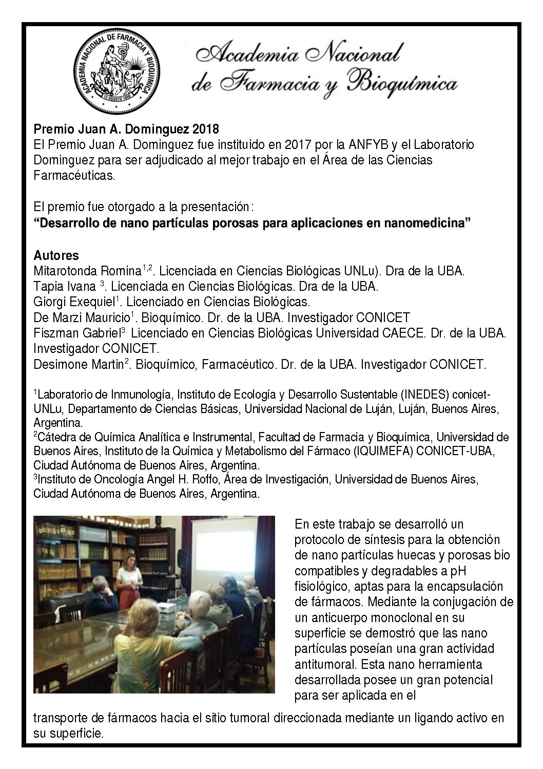 ANFyB – Premio Juan A. Dominguez 2018 I